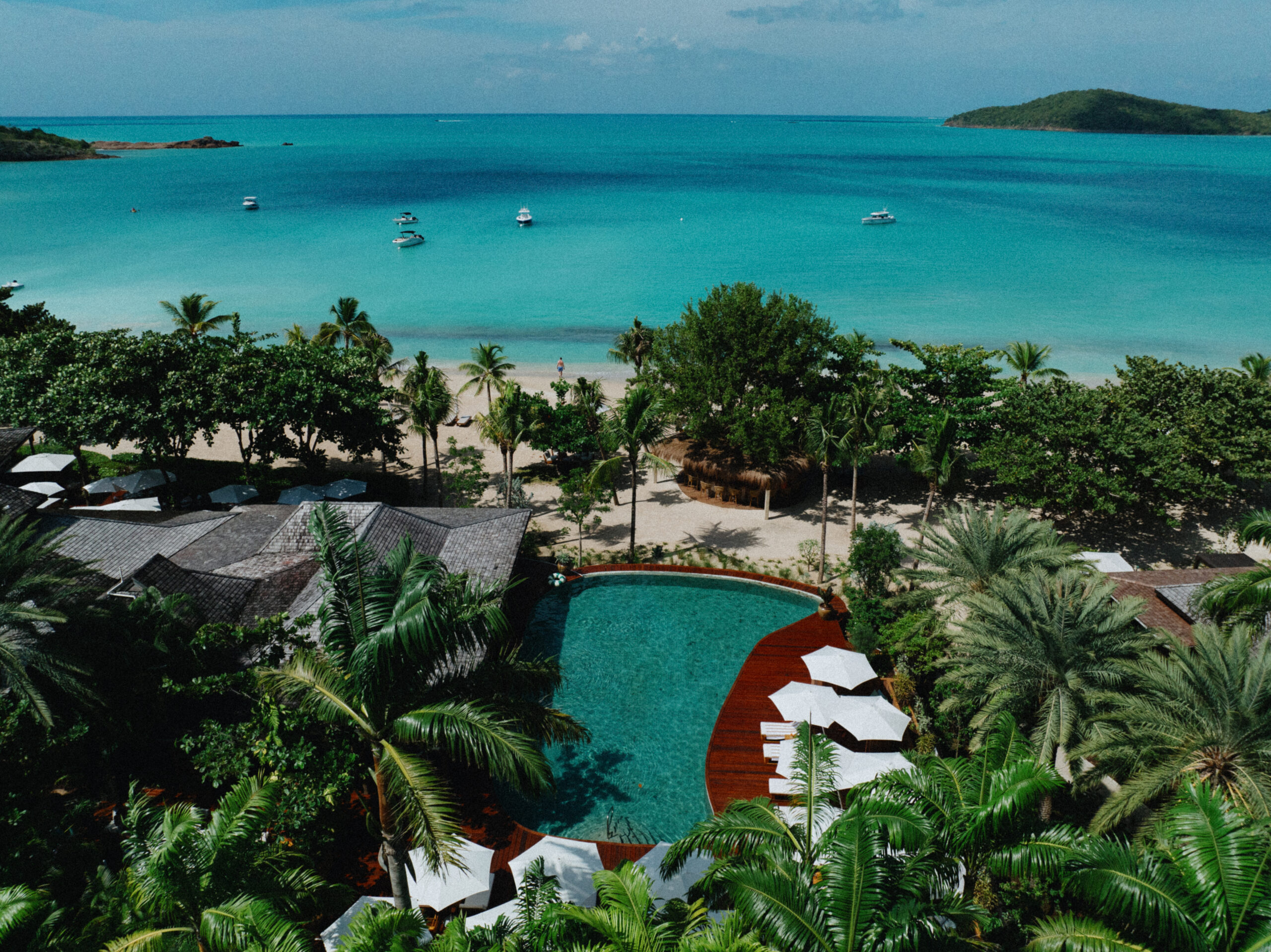 Hermitage Bay exterior pool aerial view